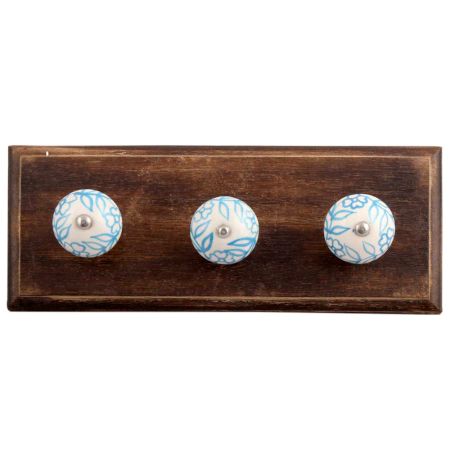 Turquoise Leaf Floral Ceramic Wooden Hooks